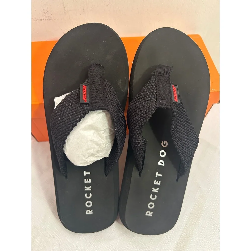 Rocket Dog Sunset Webbing Flip Flops Size 9 Black Platform Sandals Womens